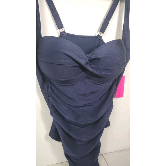 Betsy Johnson 1 piece Swimsuit Ruching Plus Size Blue New 3X MSRP $128 - Picture 3 of 15